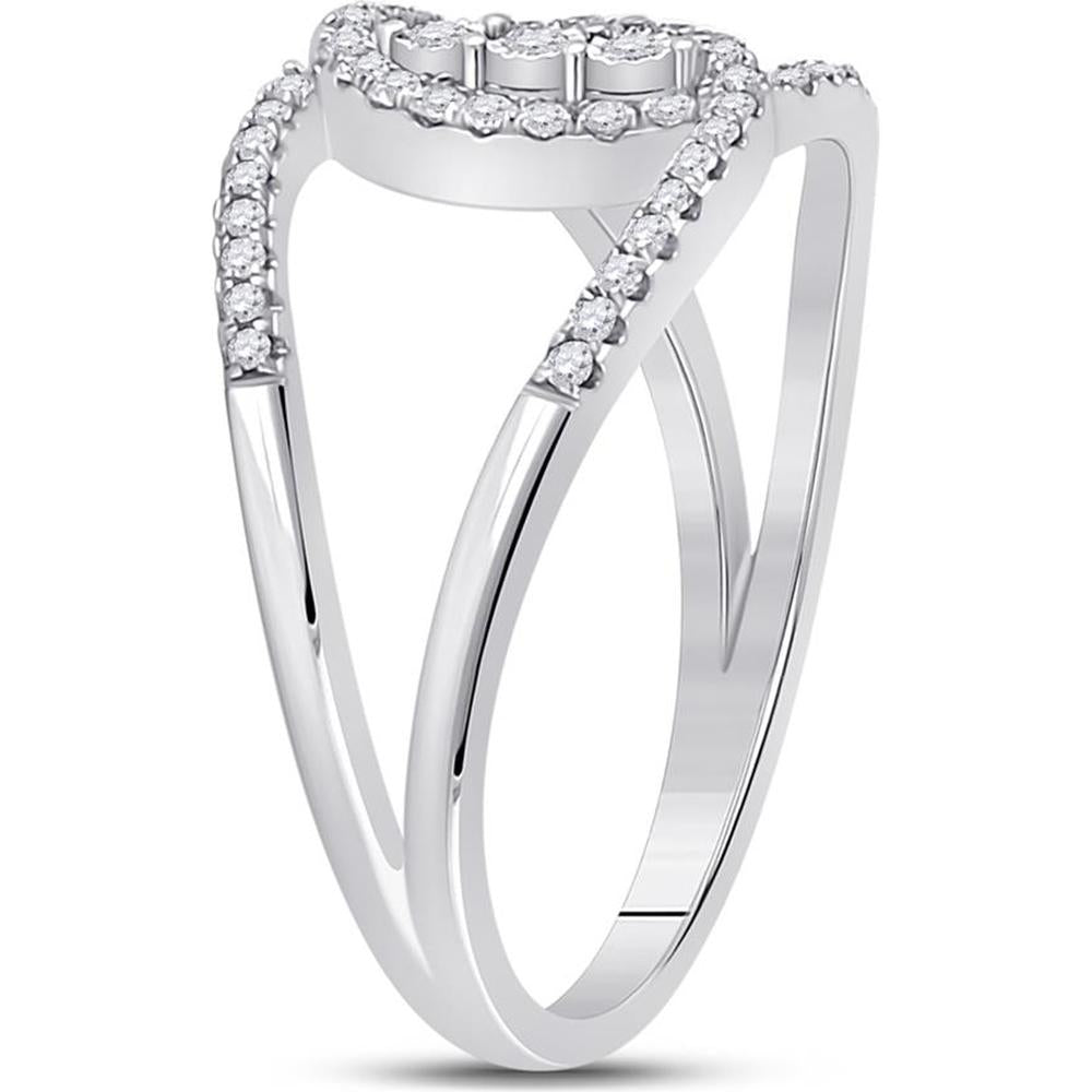 14K White Gold Round Diamond 3-Stone Ring with Illusion-set and Prong-set Diamonds - 1/5 Carat Total Diamond Weight
