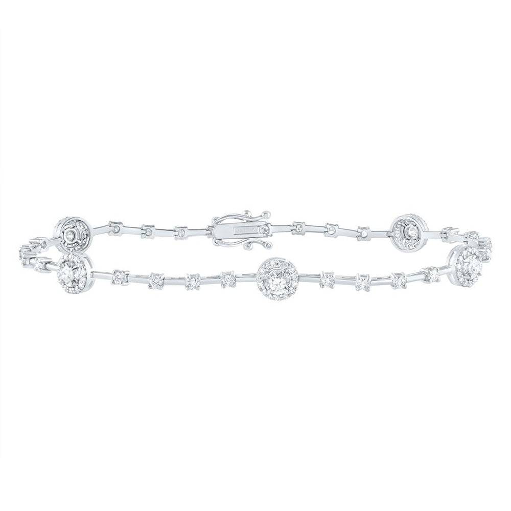 14K White Gold Round Diamond 7-Inch Bracelet - 1 1/2 Carat Total Diamond Weight