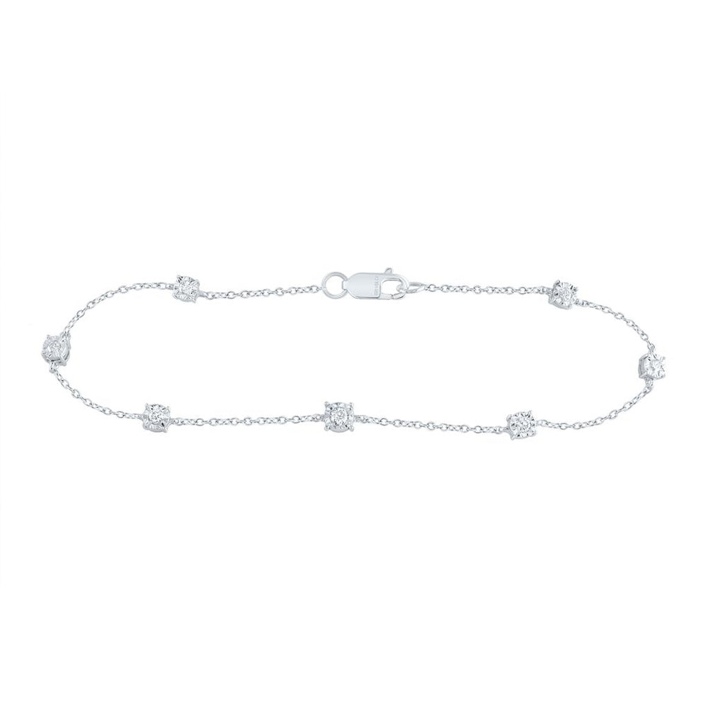 14K White Gold Round Diamond 7-Inch Bracelet - 1/5 Carat Total Diamond Weight