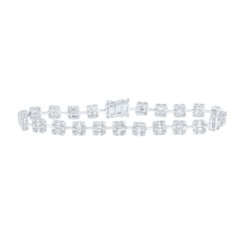14K White Gold Round Diamond 7-Inch Bracelet - 3 1/2 Carat Total Diamond Weight