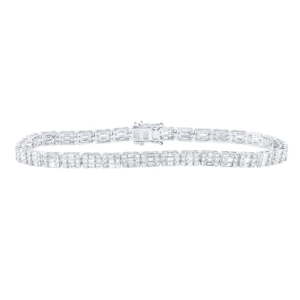 14K White Gold Round Diamond 7-Inch Bracelet - 3 Carat Total Diamond Weight