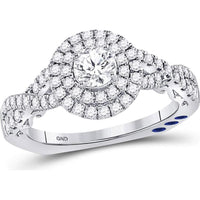 14K White Gold Round Diamond and Blue Sapphire Halo Engagement Ring - 1 Carat Total Diamond Weight