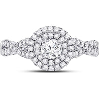 14K White Gold Round Diamond and Blue Sapphire Halo Engagement Ring - 1 Carat Total Diamond Weight
