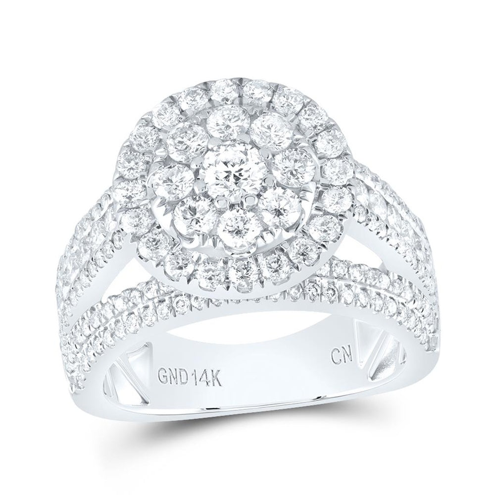 14K White Gold Round Diamond Bridal Ring - 2 3/8 Carat Total Diamond Weight