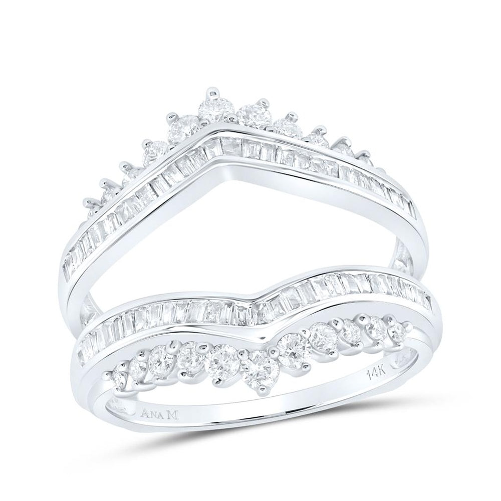 14K White Gold Round Diamond Bridal Ring - 3/4 Carat Total Diamond Weight