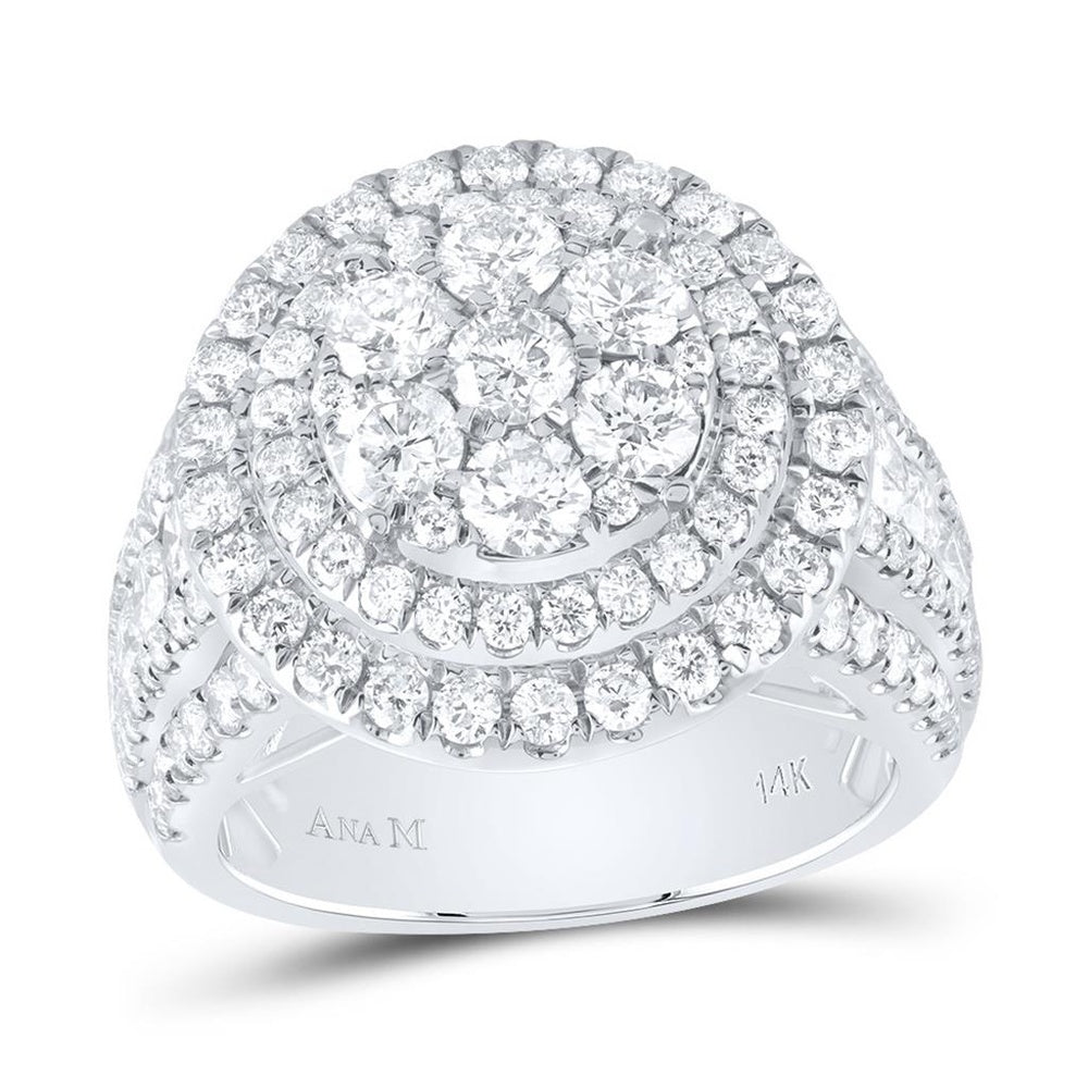 14K White Gold Round Diamond Bridal Ring - 3 Carat Total Diamond Weight