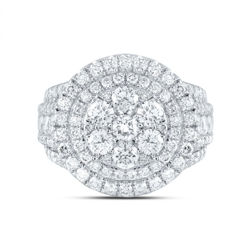 14K White Gold Round Diamond Bridal Ring - 3 Carat Total Diamond Weight