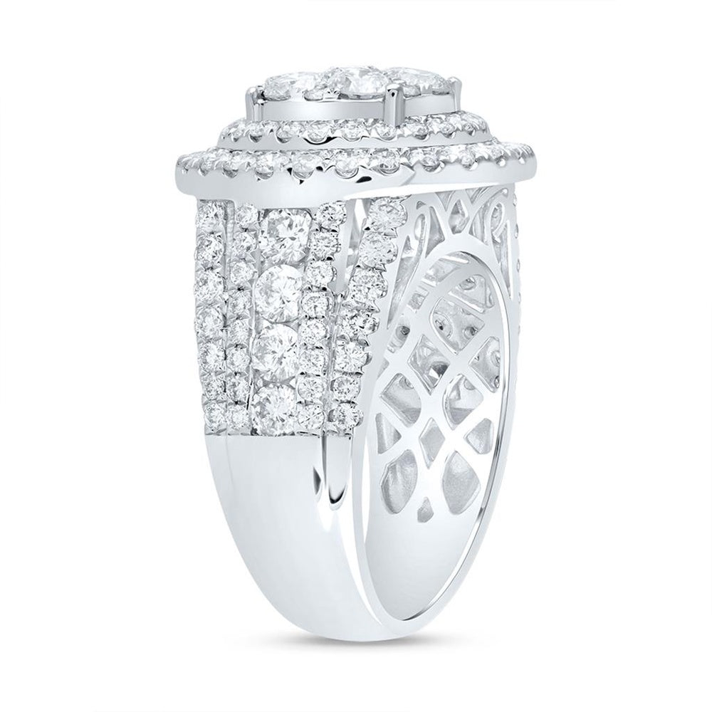 14K White Gold Round Diamond Bridal Ring - 3 Carat Total Diamond Weight