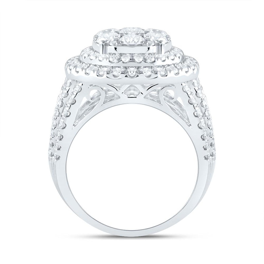 14K White Gold Round Diamond Bridal Ring - 3 Carat Total Diamond Weight