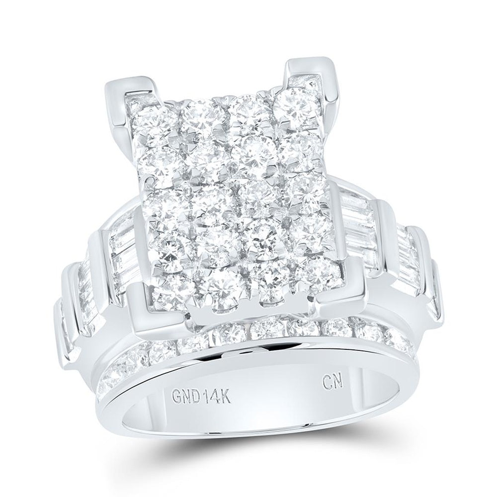 14K White Gold Round Diamond Bridal Ring - 4 Carat Total Diamond Weight