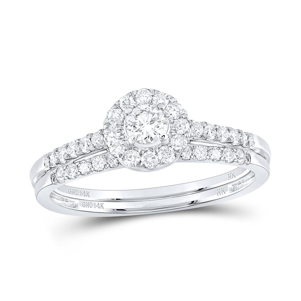 14K White Gold Round Diamond Bridal Ring Set - 1/2 Carat Total Diamond Weight