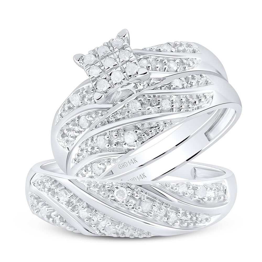 14K White Gold Round Diamond Bridal Ring Set - 1/3 Carat Total Diamond Weight