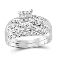 14K White Gold Round Diamond Bridal Ring Set - 1/3 Carat Total Diamond Weight