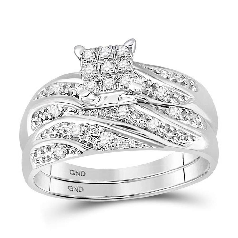 14K White Gold Round Diamond Bridal Ring Set - 1/3 Carat Total Diamond Weight