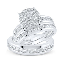 14K White Gold Round Diamond Bridal Ring Set - 1 and 1/2 Carat Total Diamond Weight