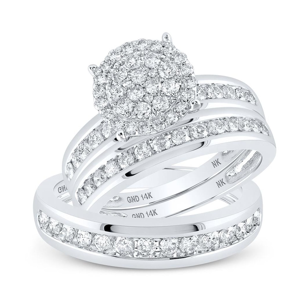 14K White Gold Round Diamond Bridal Ring Set - 1 and 1/2 Carat Total Diamond Weight