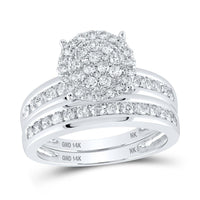 14K White Gold Round Diamond Bridal Ring Set - 1 and 1/2 Carat Total Diamond Weight