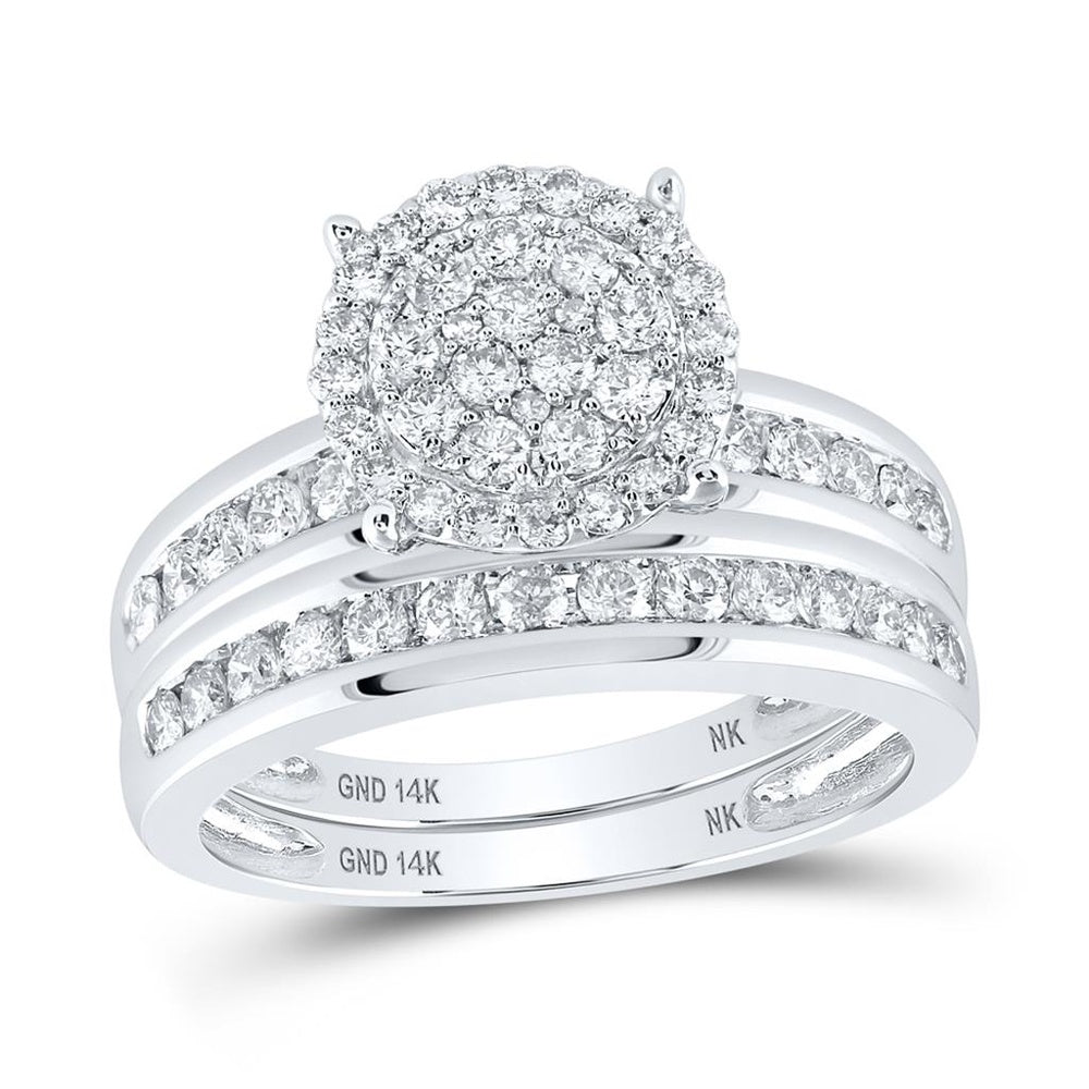 14K White Gold Round Diamond Bridal Ring Set - 1 and 1/2 Carat Total Diamond Weight
