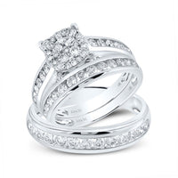 14K White Gold Round Diamond Bridal Ring Set - 1 and 3/4 Carat Total Diamond Weight
