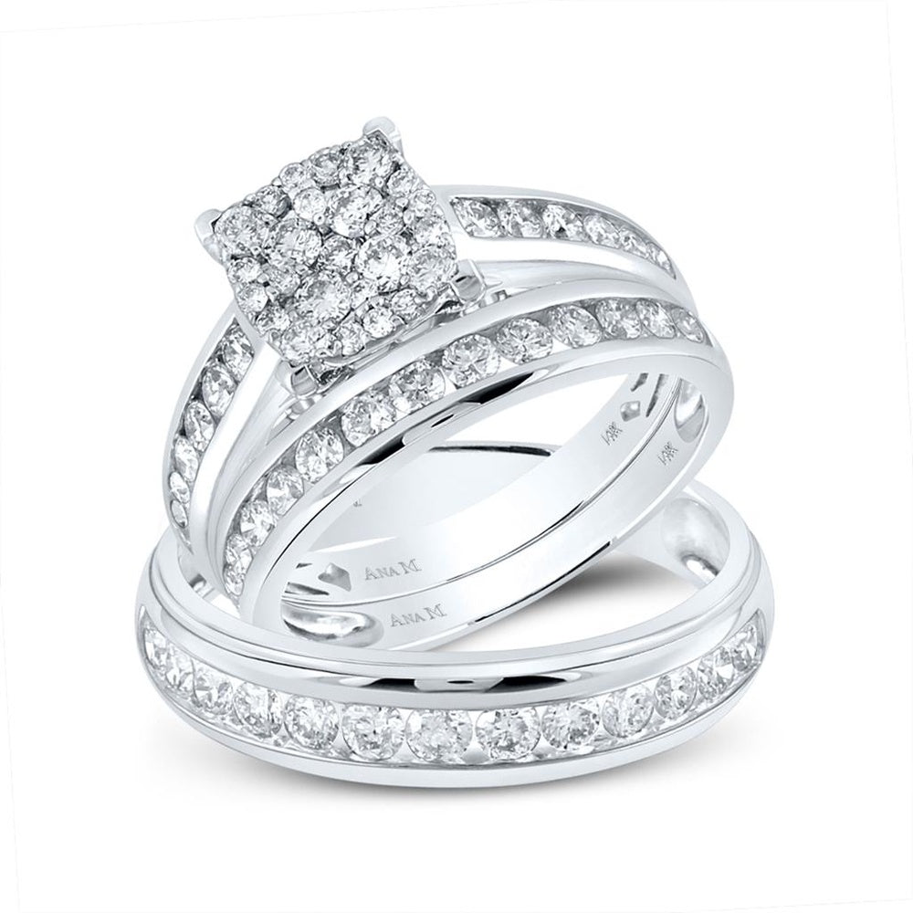 14K White Gold Round Diamond Bridal Ring Set - 1 and 3/4 Carat Total Diamond Weight