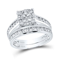 14K White Gold Round Diamond Bridal Ring Set - 1 and 3/4 Carat Total Diamond Weight