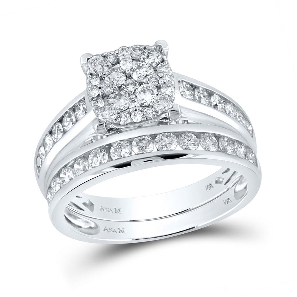 14K White Gold Round Diamond Bridal Ring Set - 1 and 3/4 Carat Total Diamond Weight