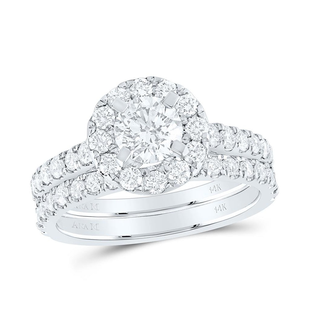 14K White Gold Round Diamond Bridal Ring Set - 1 and 7/8 Carat Total Diamond Weight