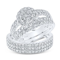 14K White Gold Round Diamond Bridal Ring Set - 2 and 1/3 Carat Total Diamond Weight