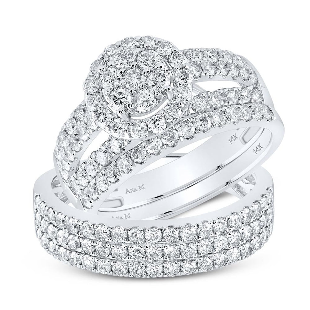 14K White Gold Round Diamond Bridal Ring Set - 2 and 1/3 Carat Total Diamond Weight