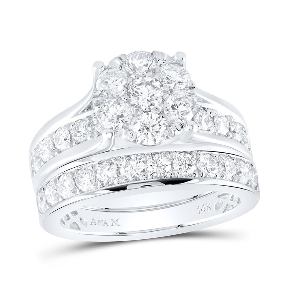 14K White Gold Round Diamond Bridal Ring Set - 2 Carat Total Diamond Weight