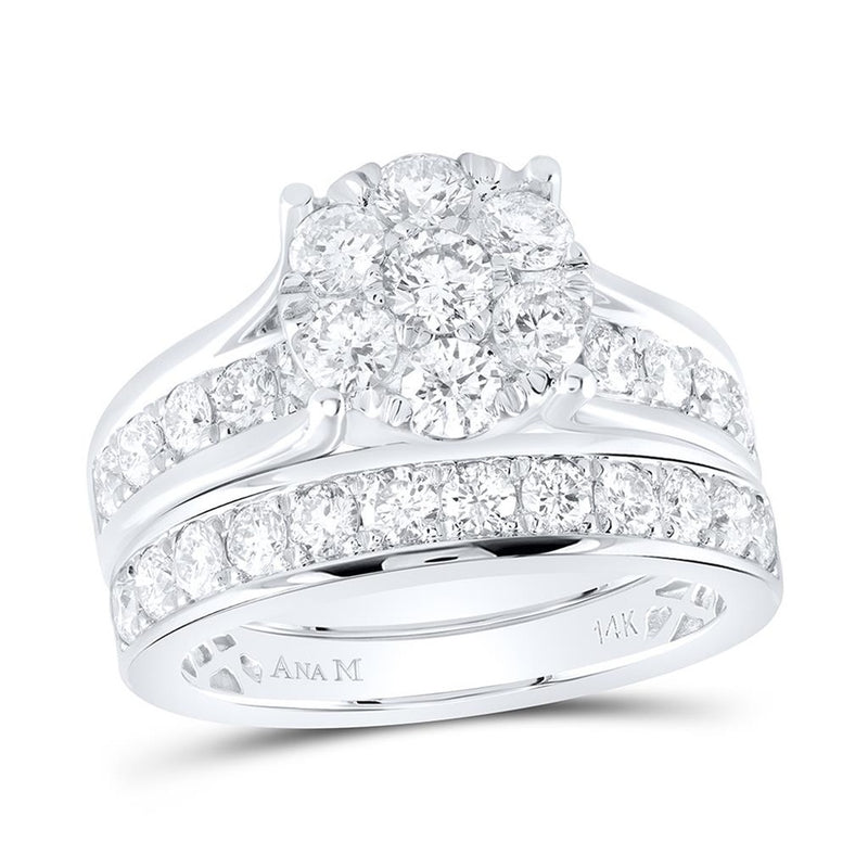 14K White Gold Round Diamond Bridal Ring Set - 2 Carat Total Diamond Weight