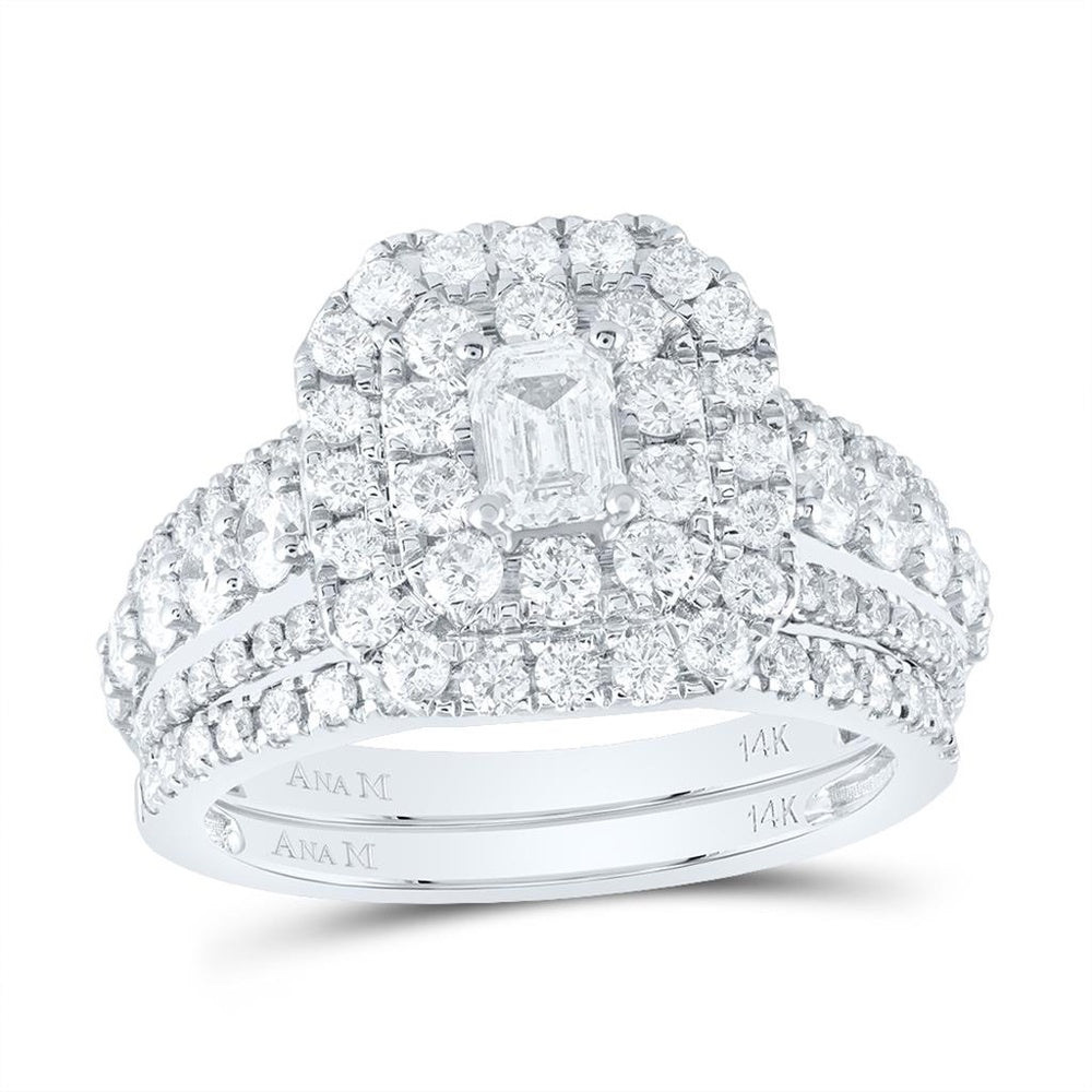 14K White Gold Round Diamond Bridal Ring Set - 2 Carat Total Diamond Weight