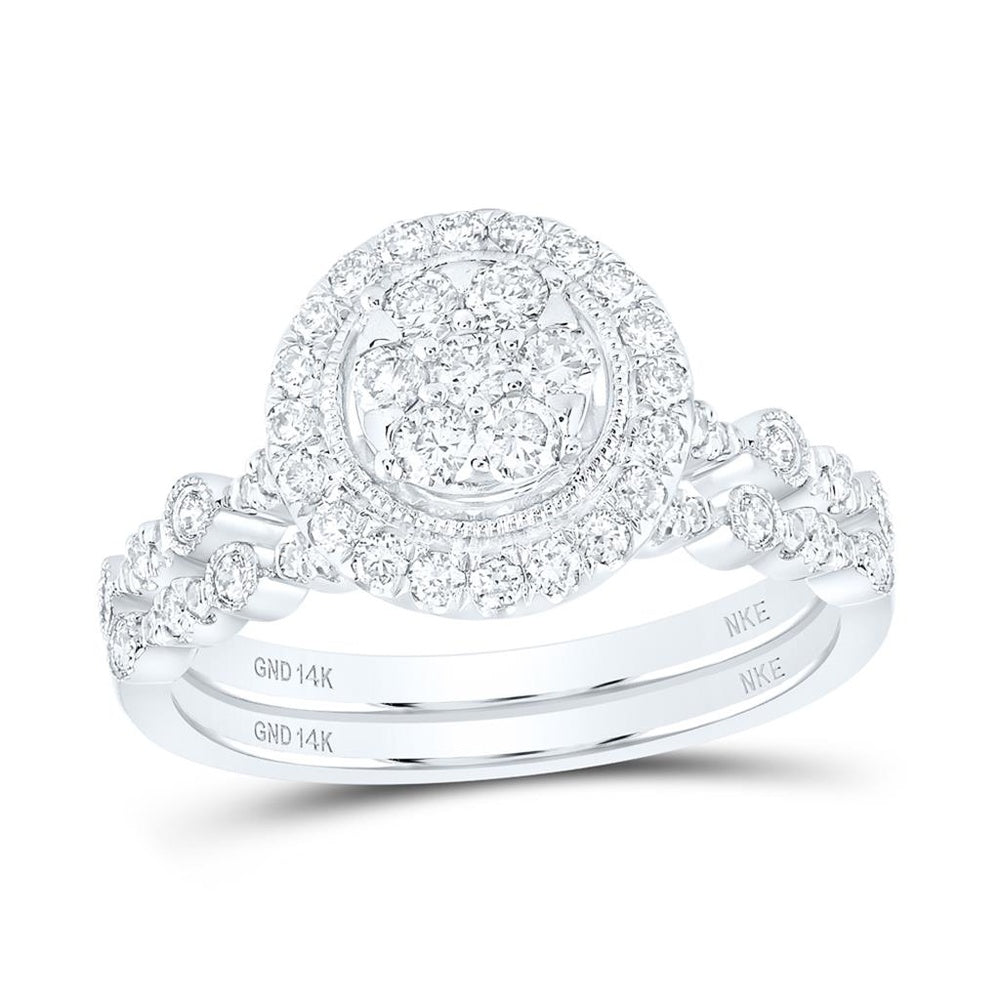 14K White Gold Round Diamond Bridal Ring Set - 3/4 Carat Total Diamond Weight