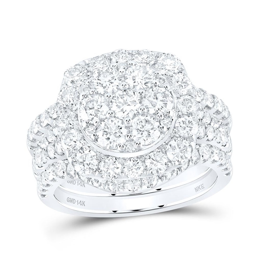 14K White Gold Round Diamond Bridal Ring Set - 3 Carat Total Diamond Weight