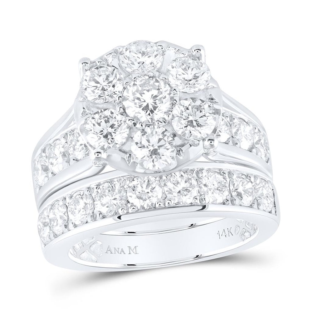 14K White Gold Round Diamond Bridal Ring Set - 4 Carat Total Diamond Weight