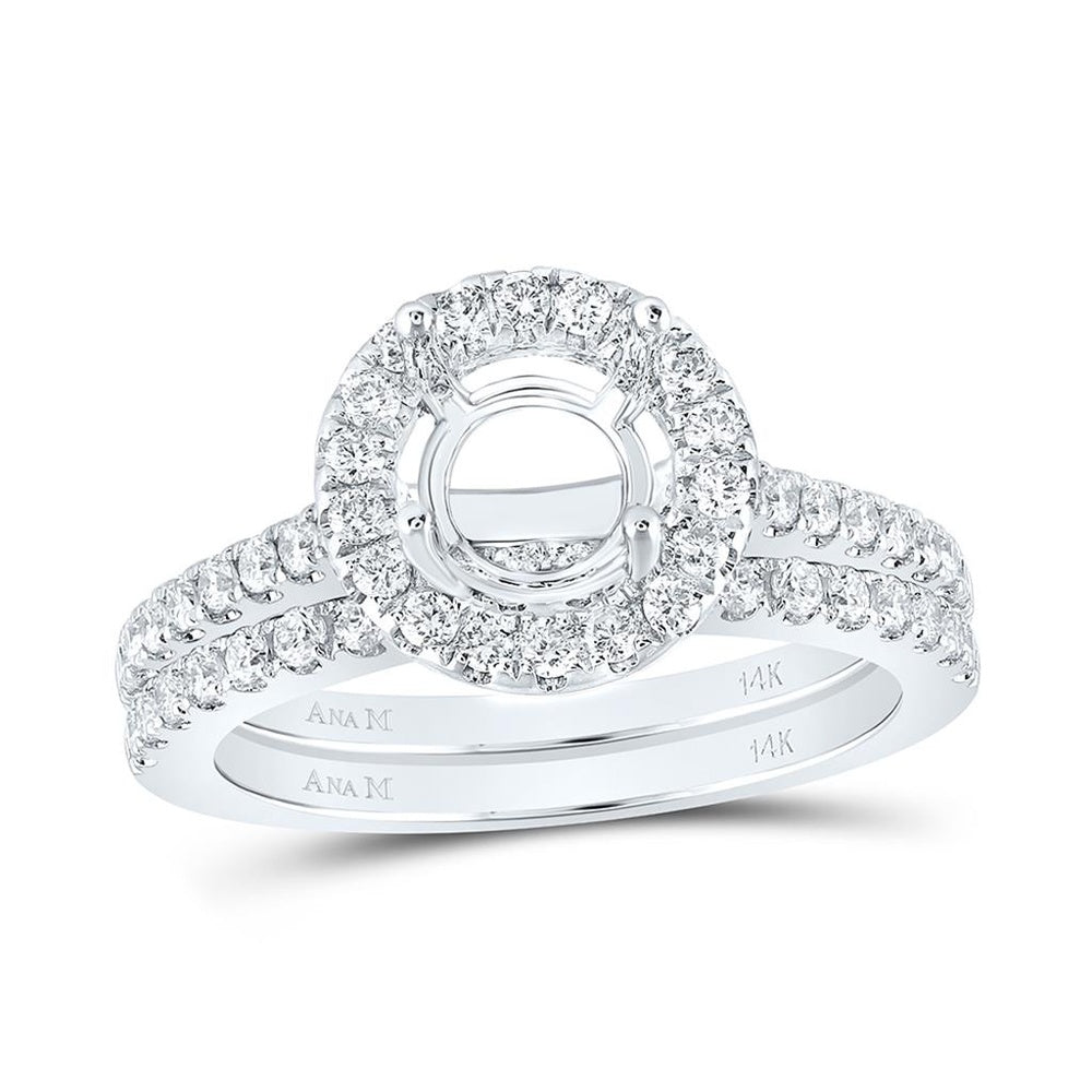 14K White Gold Round Diamond Bridal Ring Set - 5/8 Carat Total Diamond Weight