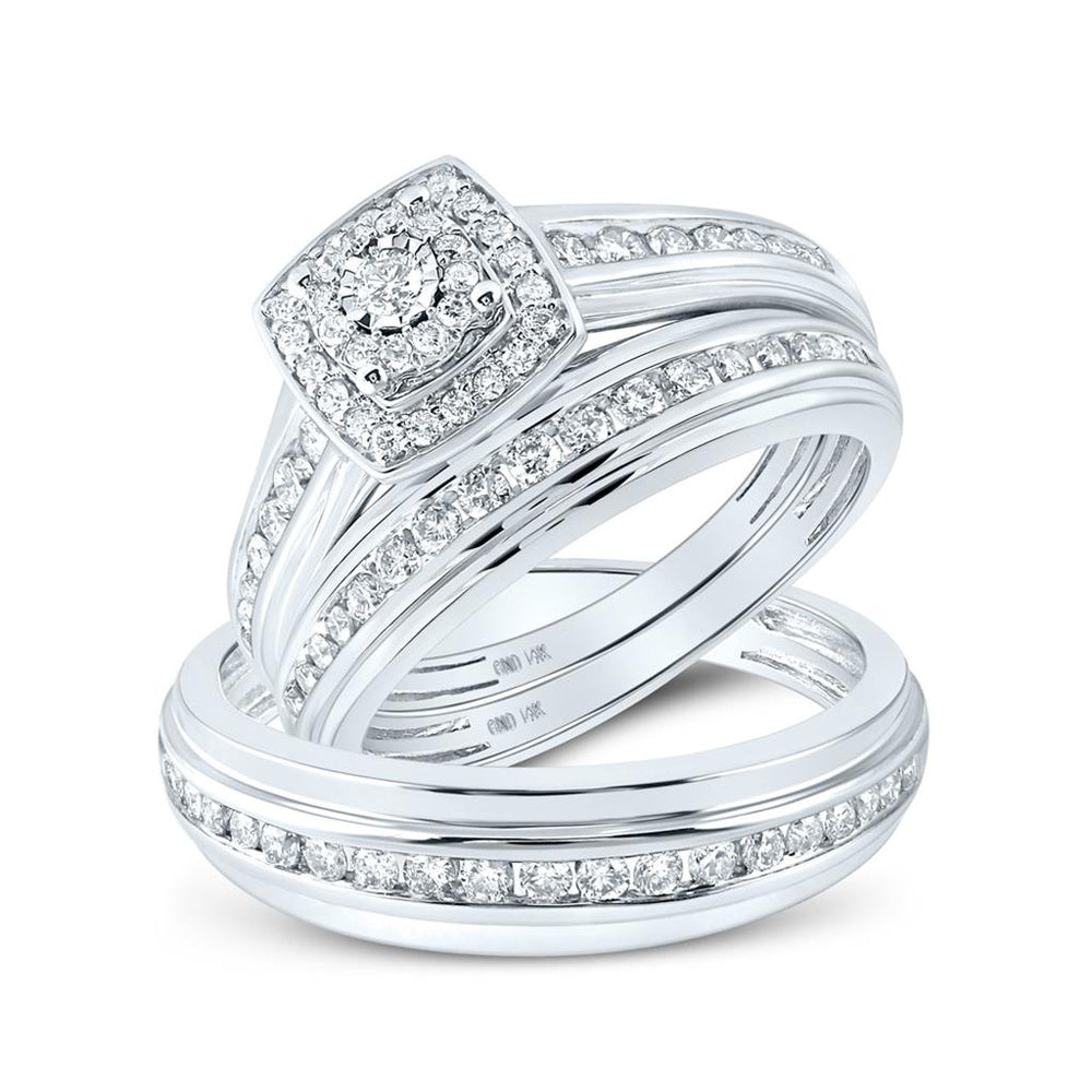 14K White Gold Round Diamond Bridal Ring Set - 7/8 Carat Total Diamond Weight