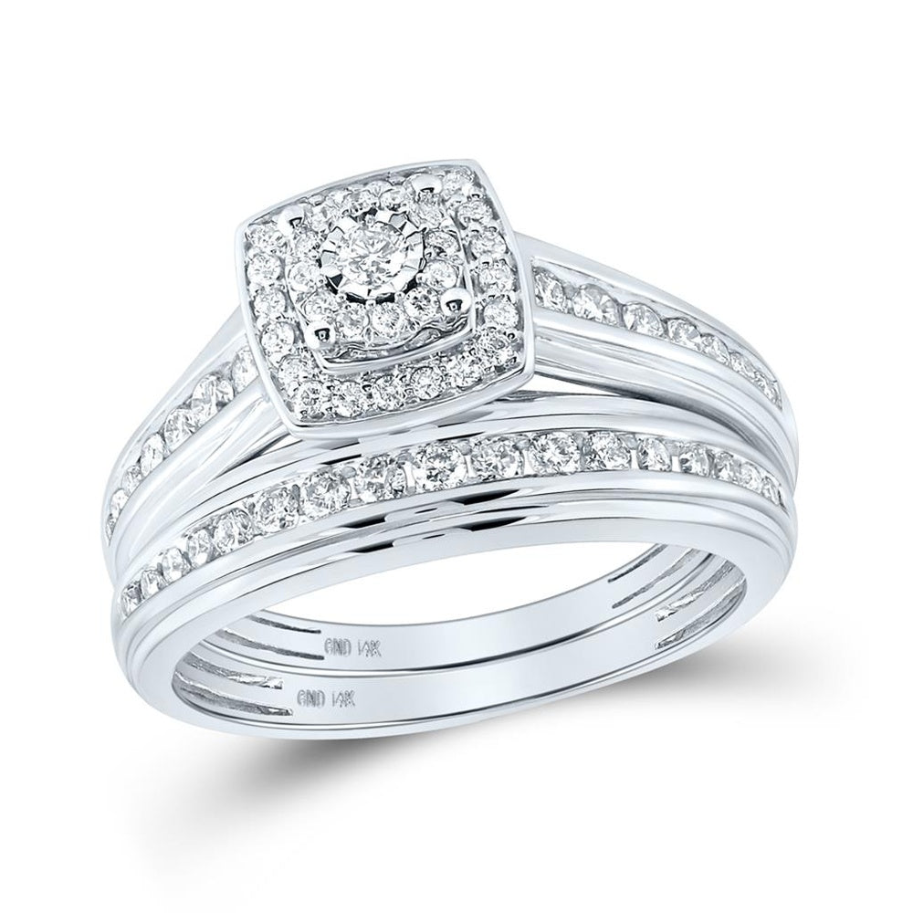 14K White Gold Round Diamond Bridal Ring Set - 7/8 Carat Total Diamond Weight