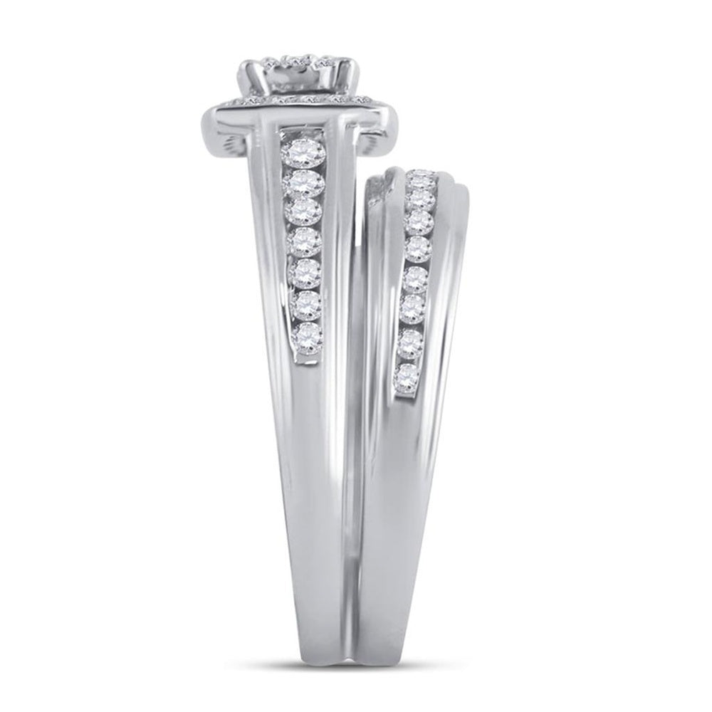14K White Gold Round Diamond Bridal Ring Set - 7/8 Carat Total Diamond Weight