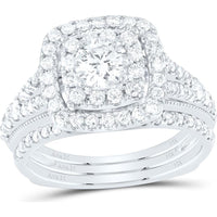 14K White Gold Round Diamond Bridal Wedding Ring Set - 1.5 Carat Total Diamond Weight (Certified)