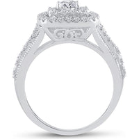 14K White Gold Round Diamond Bridal Wedding Ring Set - 1.5 Carat Total Diamond Weight (Certified)