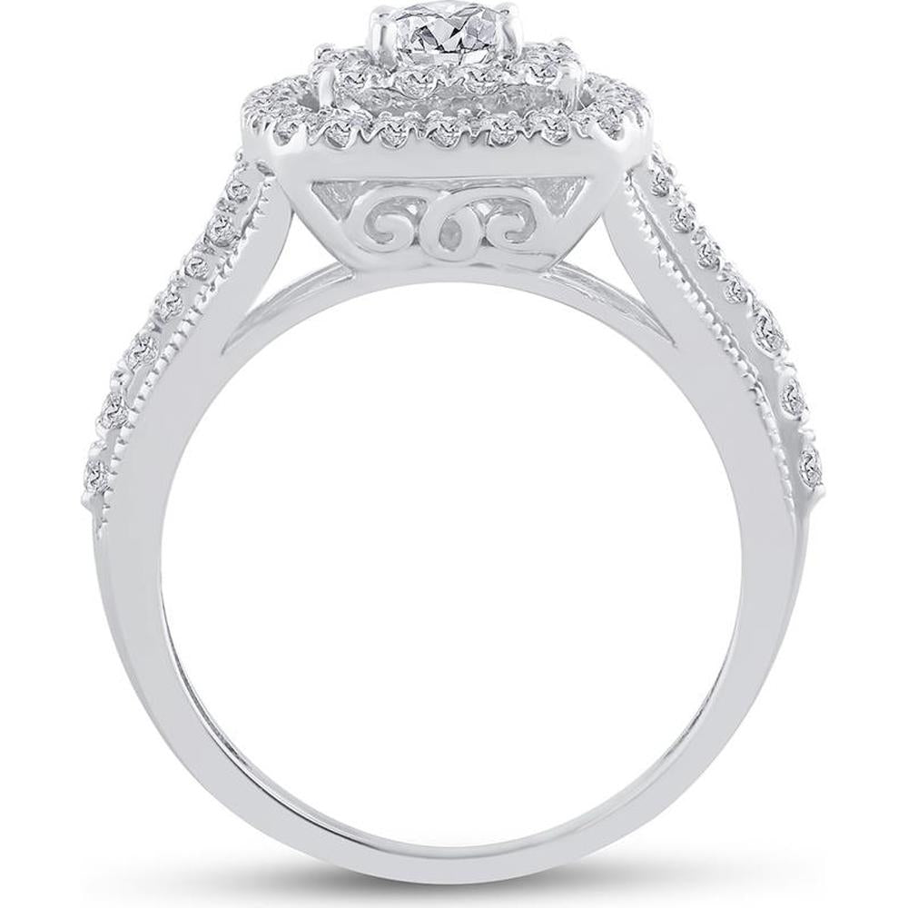 14K White Gold Round Diamond Bridal Wedding Ring Set - 1.5 Carat Total Diamond Weight (Certified)