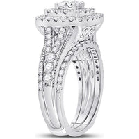 14K White Gold Round Diamond Bridal Wedding Ring Set - 1.5 Carat Total Diamond Weight (Certified)