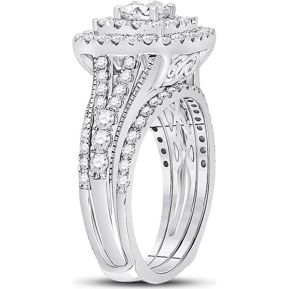 14K White Gold Round Diamond Bridal Wedding Ring Set - 1.5 Carat Total Diamond Weight (Certified)