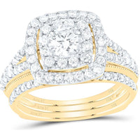 14K White Gold Round Diamond Bridal Wedding Ring Set - 1.5 Carat Total Diamond Weight (Certified)