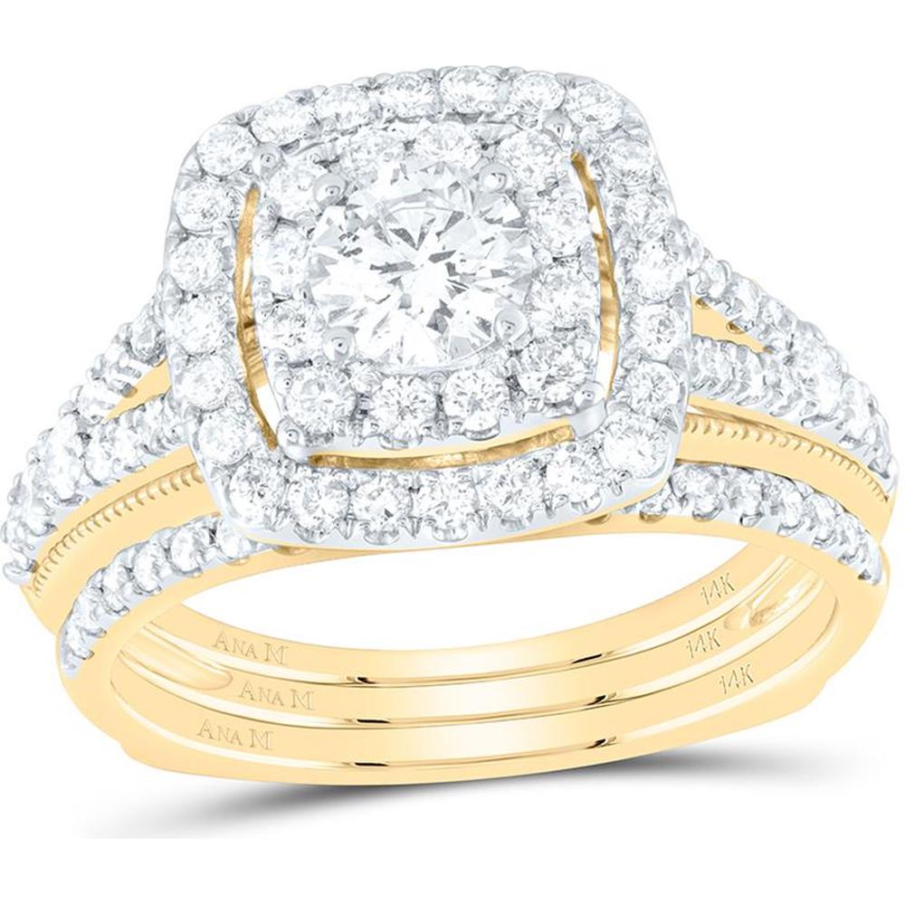 14K White Gold Round Diamond Bridal Wedding Ring Set - 1.5 Carat Total Diamond Weight (Certified)