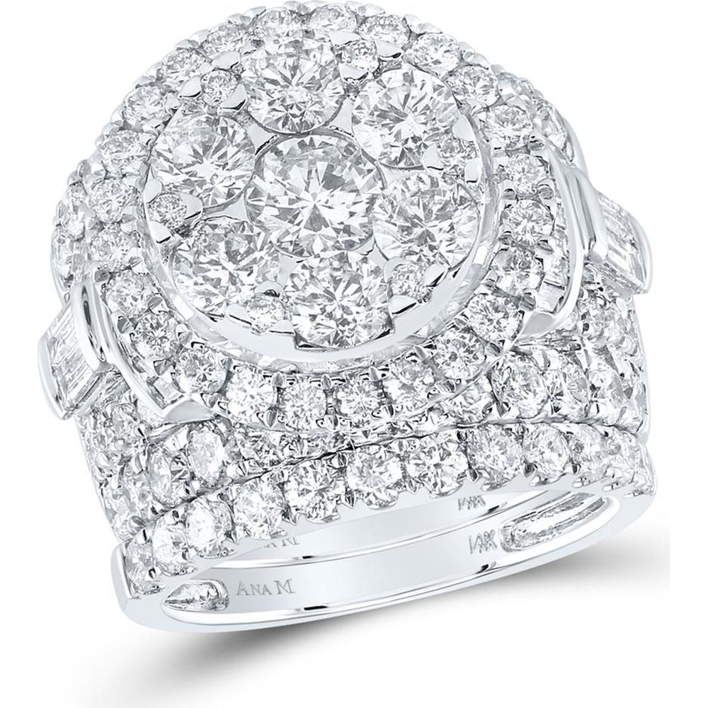 14K White Gold Round Diamond Bridal Wedding Ring Set with Pave and Baguette Diamonds - 5.75 Carat Total Diamond Weight