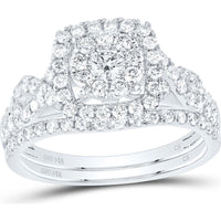 14K White Gold Round Diamond Bridal Wedding Ring Set with Pave-Set Round Diamonds - 1 Carat Total Diamond Weight