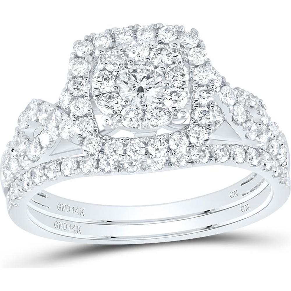 14K White Gold Round Diamond Bridal Wedding Ring Set with Pave-Set Round Diamonds - 1 Carat Total Diamond Weight