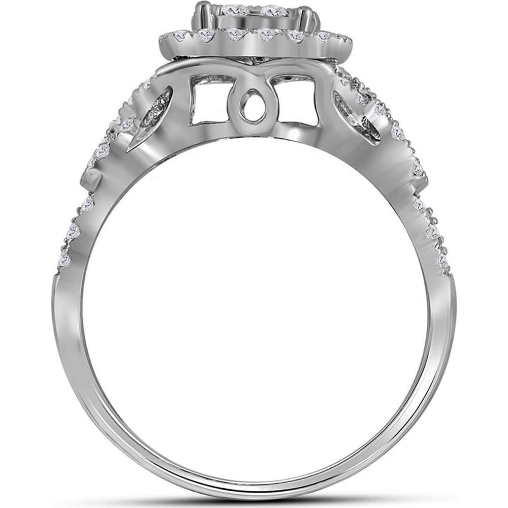 14K White Gold Round Diamond Bridal Wedding Ring Set with Pave-Set Round Diamonds - 1 Carat Total Diamond Weight